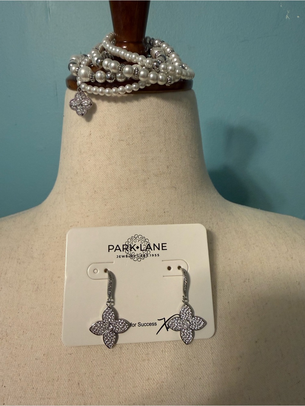 Park Lane Silver-Tone “Vera” Pearl Bracelet & Crystal Drop Earrings Set - White